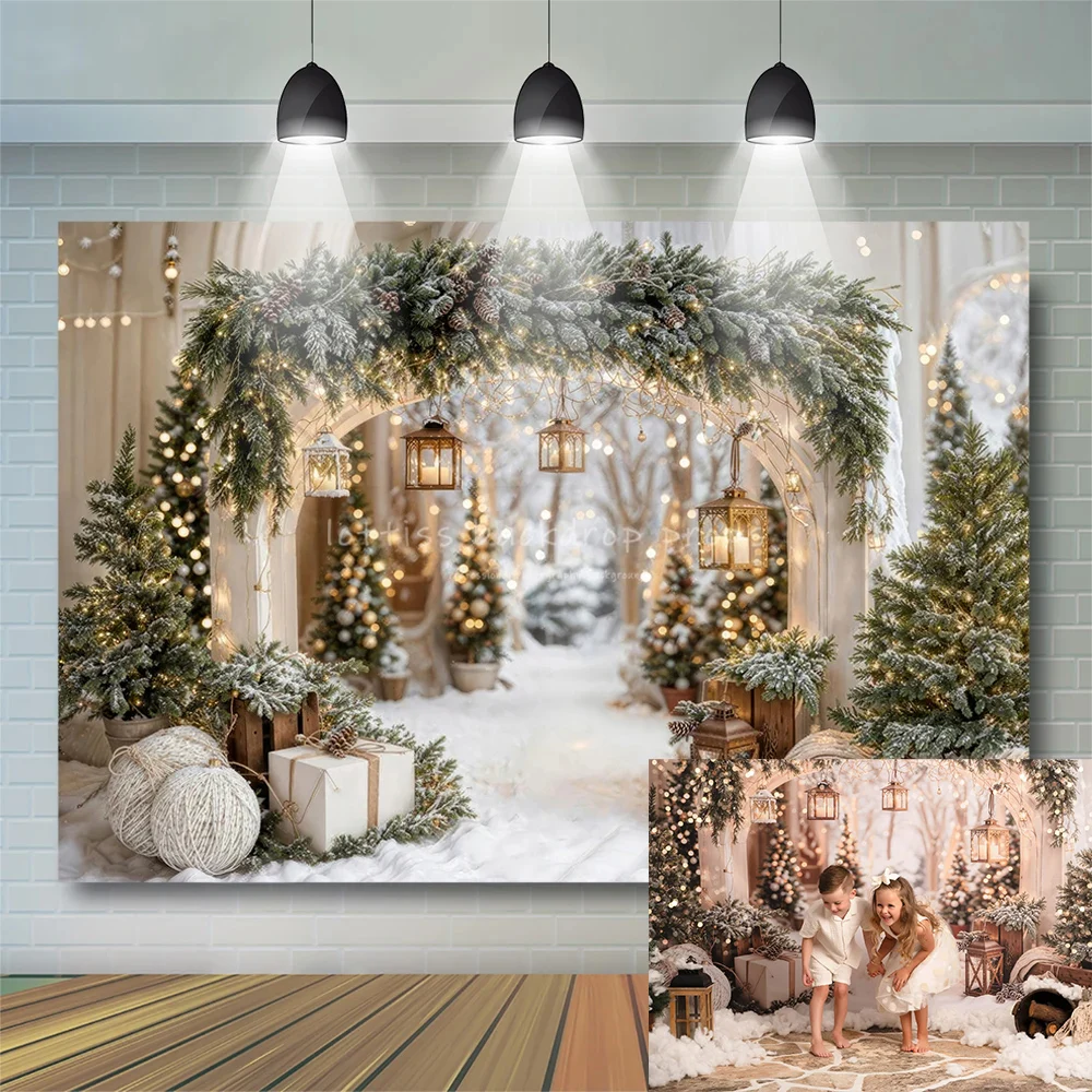 Snow Christmas Arch Fleece Backdrops Kids Adult Photography Props Child Baby Photocall Decors Xmas Trees Snowy Path Backgrounds