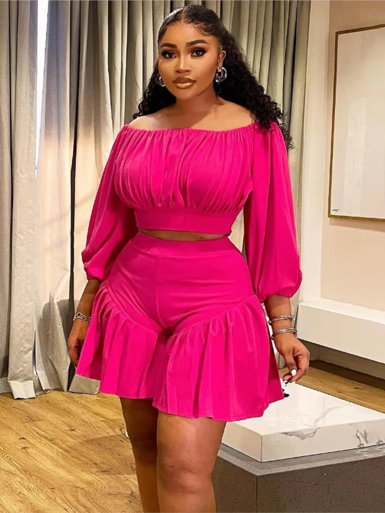 

Women's Setpullover And Shorts Summer Ruched Short Tops Wide Leg Ruffle Shorts 2 Piece Set Outfits Tracksuit Casual Shorts Set