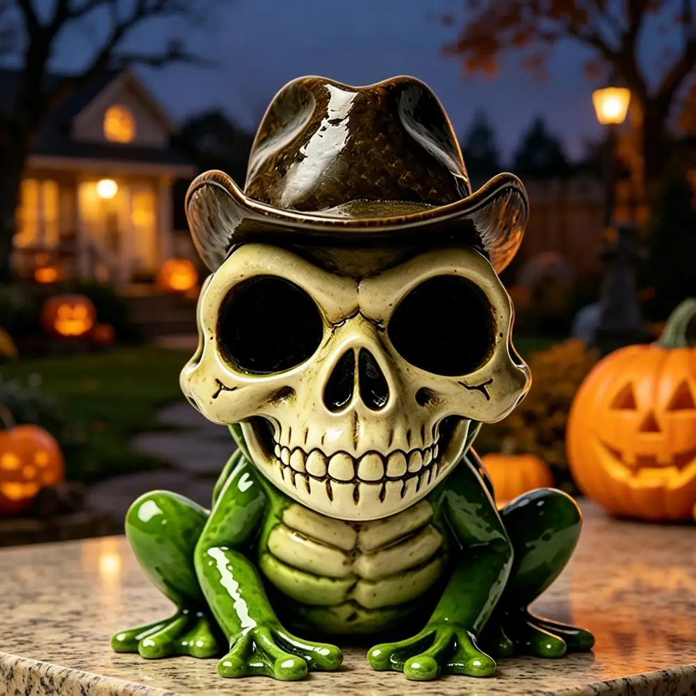 Skull Frog Figurine for Home Halloween Skull Frog Figurine Small Resin Frog Sculpture Spooky Collectible Ornament for Home