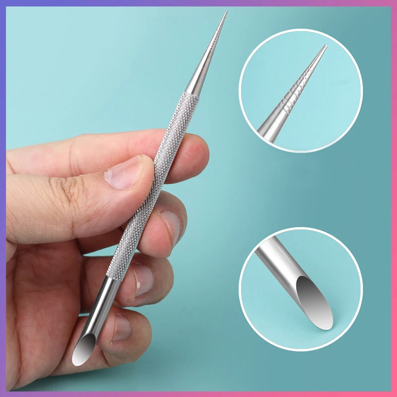 1 Piece Double Ended Stainless Steel Beveled Steel Pusher Nail Remover Dead Skin Pusher Self-adhesive Sand Flake Nail Art Tool