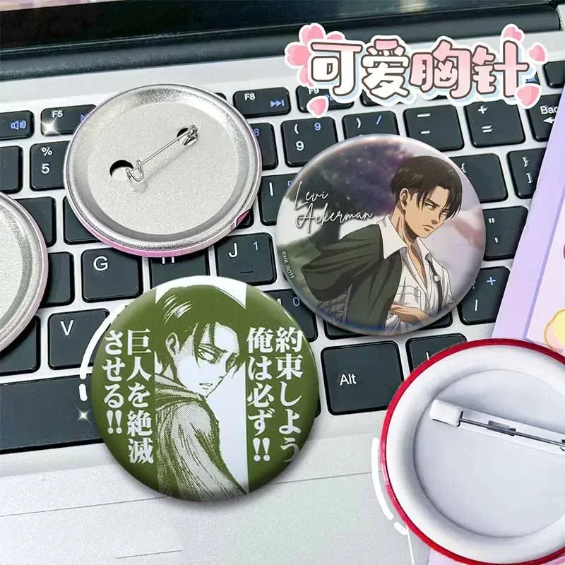 Hot Anime Character Levi Ackerman Enamel Pin Round Snap-in Brooch on Backpack Clothes Hat Badge Accessory Gifts for Friend Kids