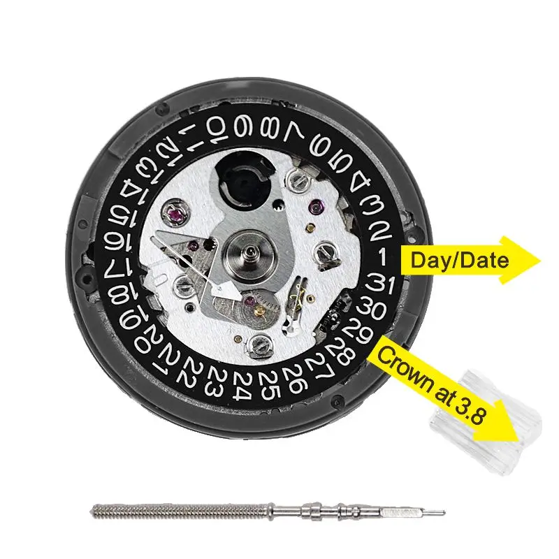 Nh35a Nh36a Black Calendar Day Dial Conversion crown at 3 at 3.8 Mechanical Automatic Nh35 Movement For Skx007 Watch Mod Part