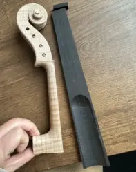 Good Flamed 4/4 Violin Head Neck Headstock with Natural Ebony Fingherboard Fretboard,Flames Maple Violin Handle Real Photos