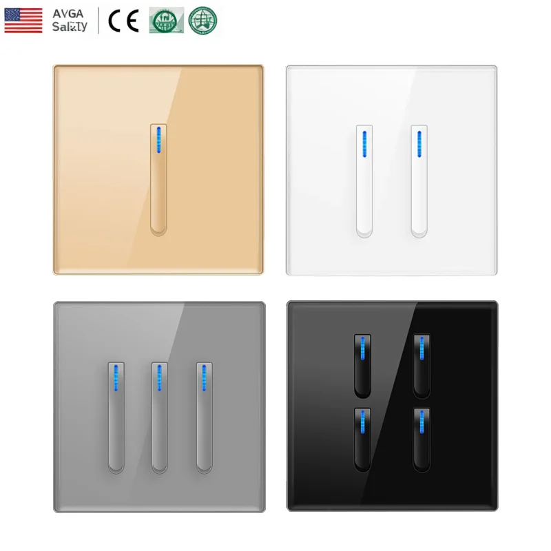 Tempered Glass Panel 1 2 3 4 Gang Wall Button Light Switch 1 2Way International General LED Indicator Reset Point Power Switch