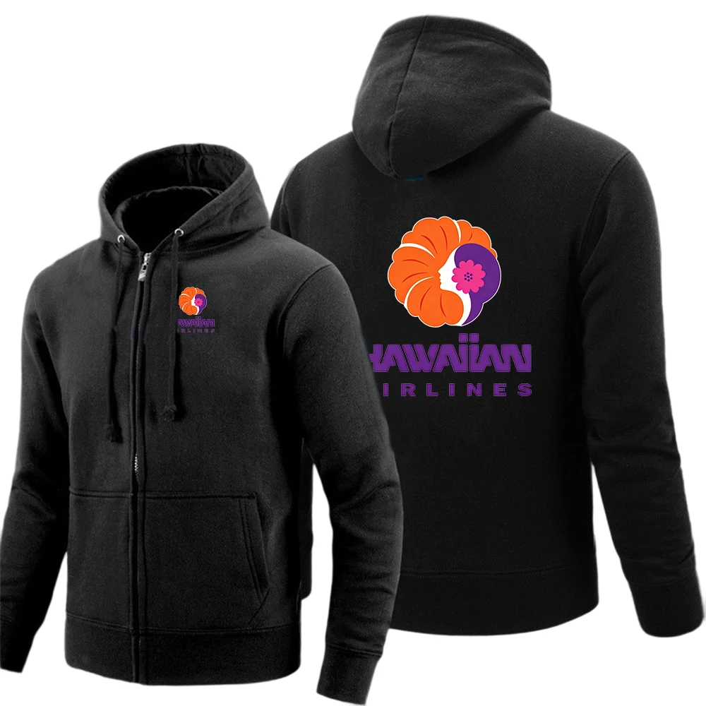 Hawaiian Airlines Graphic Men's solid color zipper pullover is suitable for spring and autumn hoodies jacket