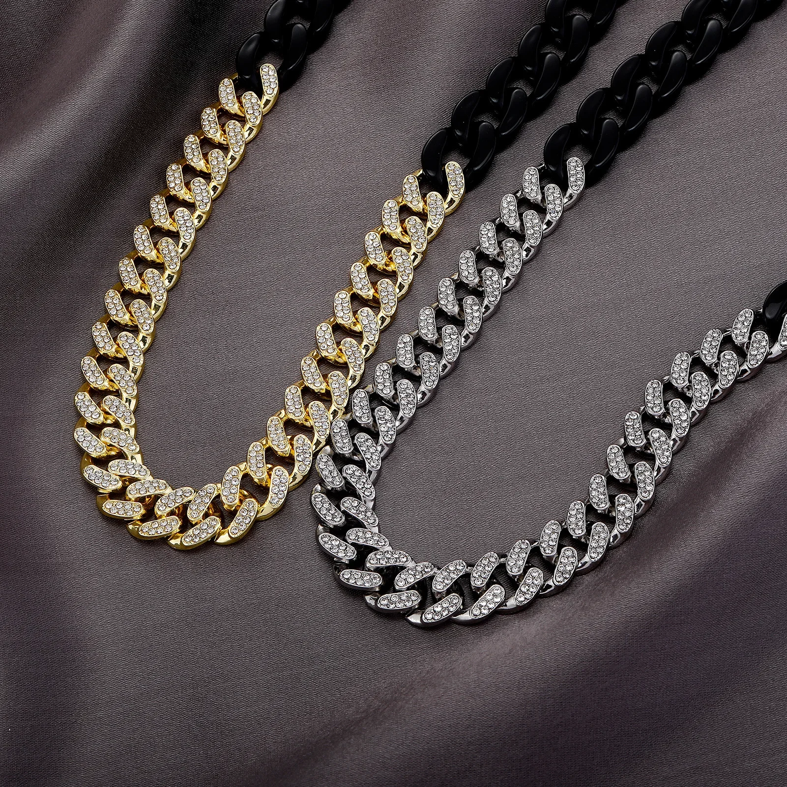 

Punk Miami Cuban Choker Necklace Iced Out Men Neck Jewelry Metal Acrylic Splicing Chain Chunky Necklace for Women