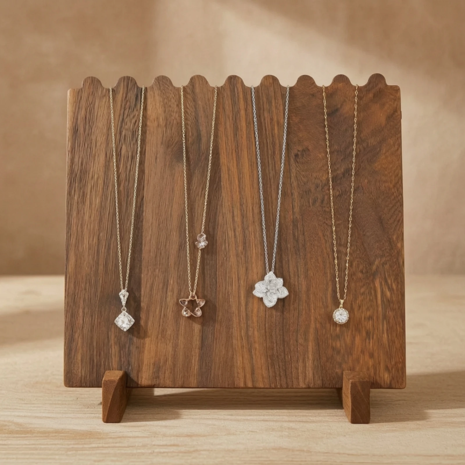 Wooden Necklace Display Rack Stable Countertop Necklace Organizer with Slots Tabletop Jewelry Stand Tangle-Complimentary