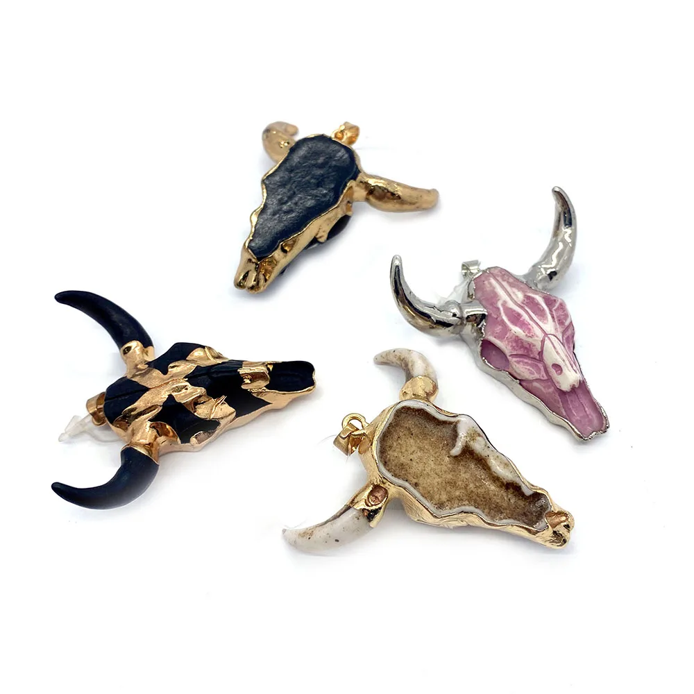 1pc Natural Stone Acrylic Necklace Pendants for Jewelry Making Charm Animal Bull Head Amulet DIY  Accessories  45x46mm Designer - Image 4