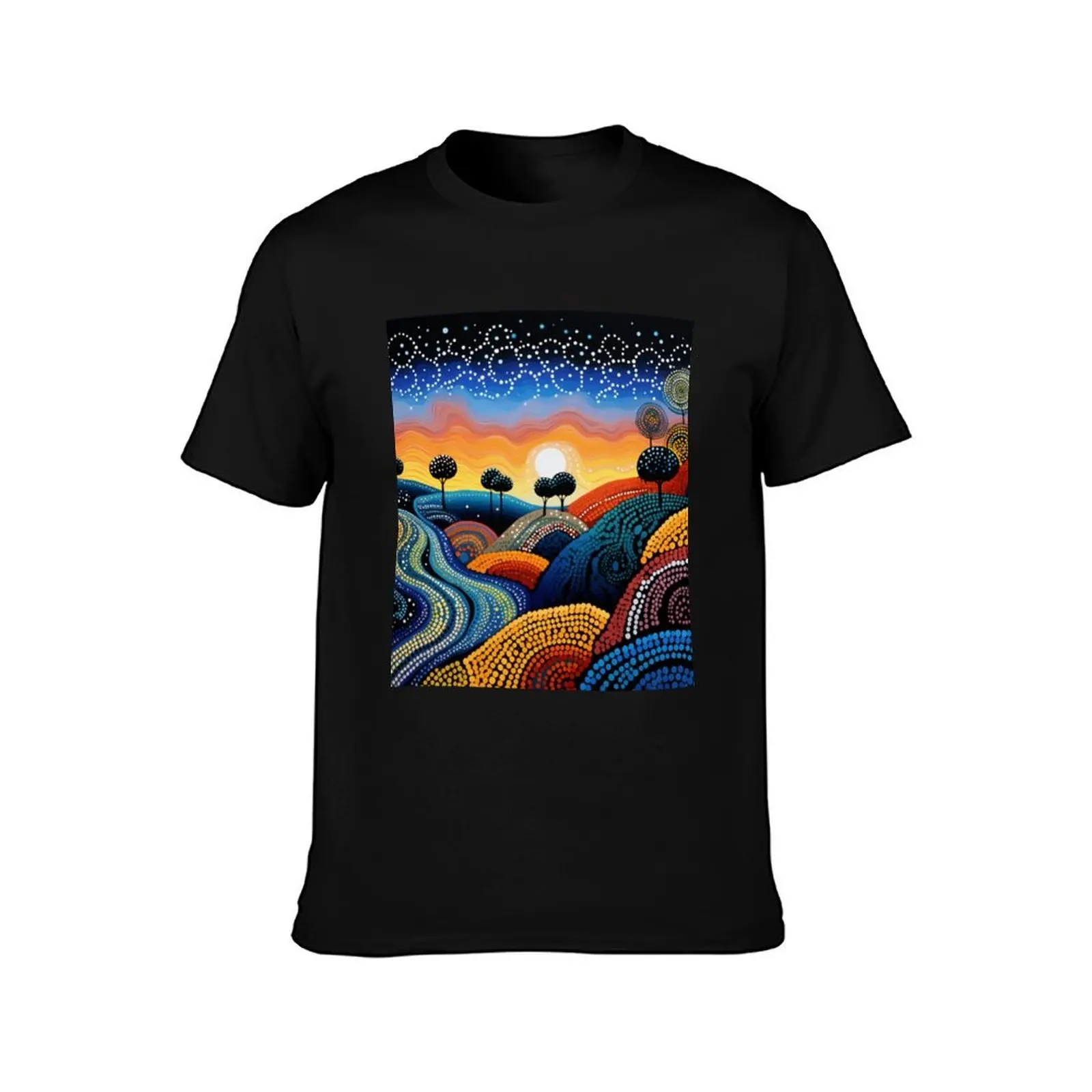 Aboriginal Authentic Art - Perfect Australian Countryside T-Shirt Independence Day Short Sleeve T-Shirt