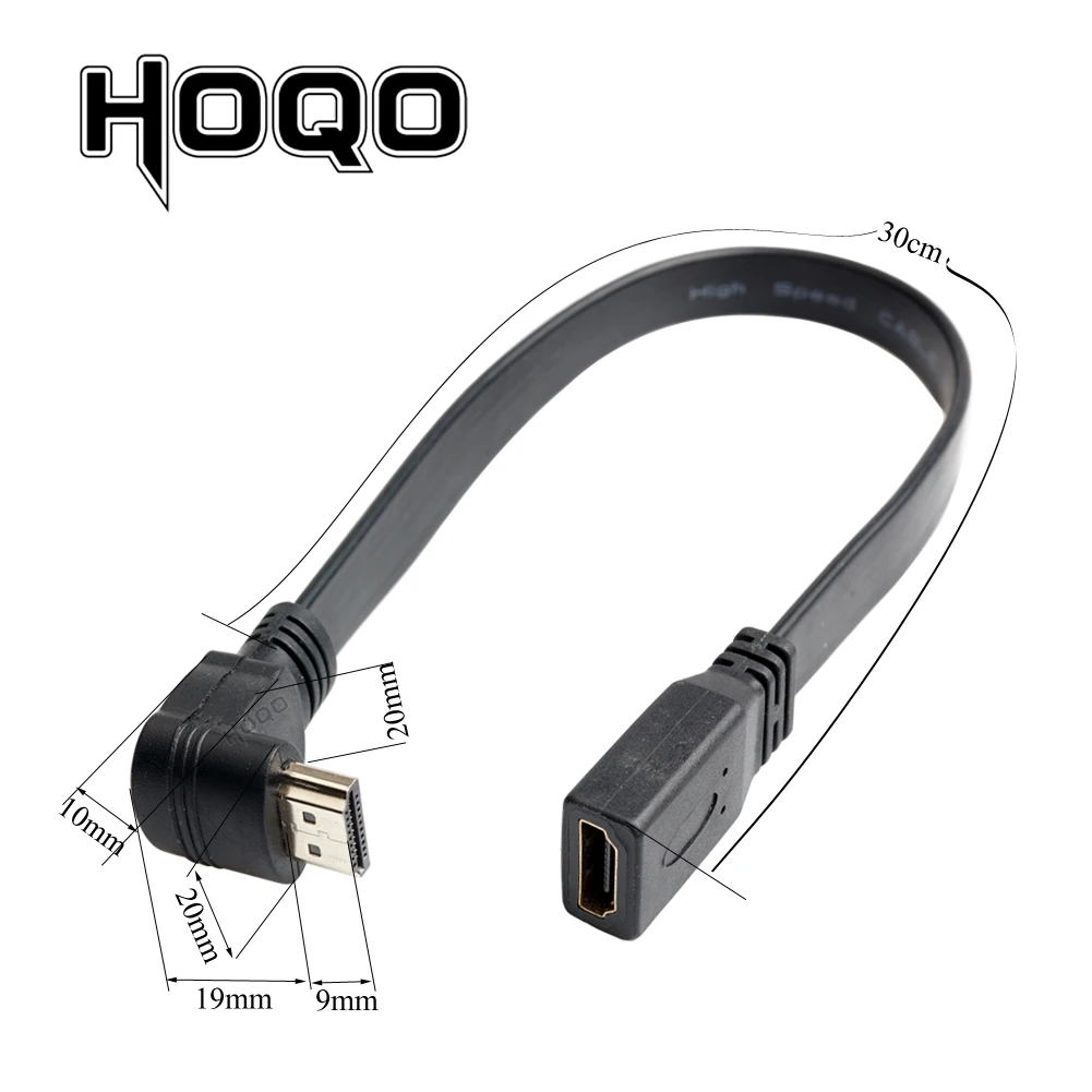 90 Degree HDMI Male to Female Short angle Flat HDMI Extension Cable slim 90 degrees Thin Up/Down Cord 1.4v short hdmi kabel 0.3m