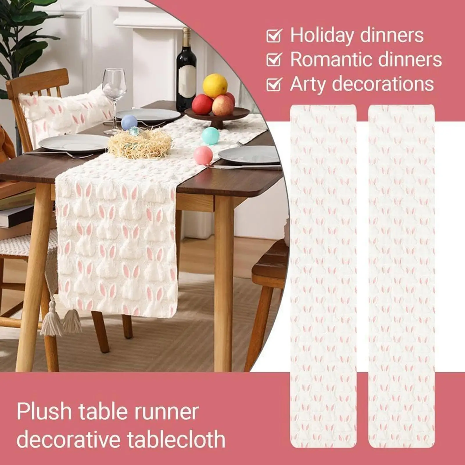 Easter Bunny Table Runner Rabbit Eggs Flower Table Cover Spring Holiday Easter Decorations For Home Kitchen Dining Table Decor