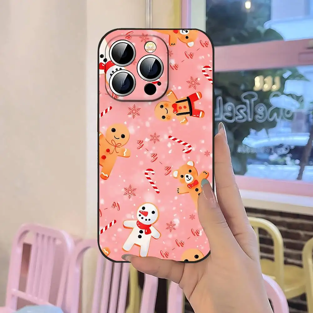 لطيف الكرتون عيد الميلاد الزنجبيل جراب هاتف جراب هاتف آيفون 17 16 15 11 13 14 برو ماكس غطاء قذيفة سوداء #6