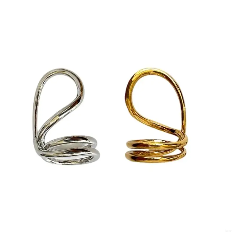 

652F Abstract Hollow Rings Statement Ring with Double Line Structure Texture for Unique and Fashionable Item