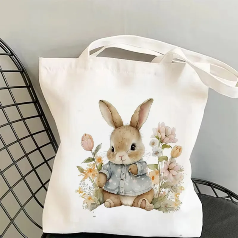 

Easter Bunny Floral Print Canvas Tote Bag for Women, Perfect for Spring Shopping - Stylish and Durable Eco-Friendly Shoulder Bag