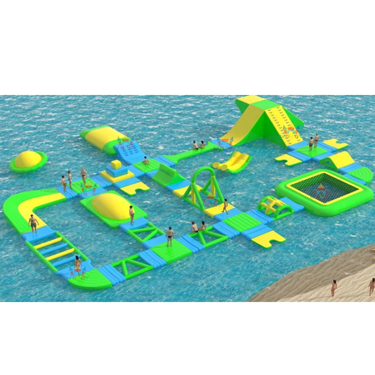 Outdoor Trampoline For Games Water Obstacle Course For Training Large Water Obstacle Race For Adults And Lake Water Park
