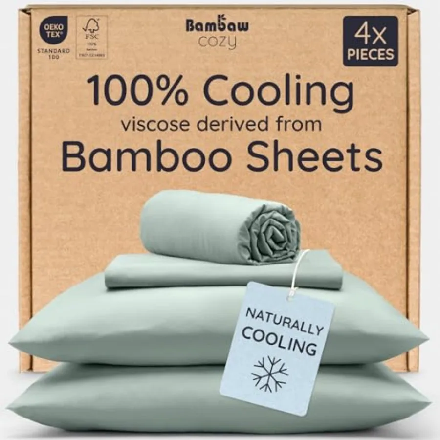 

00% Viscose Derived from Bamboo Sheets Queen Size Deep Pocket Set s Hotel Luxury Bedding Set, Fits Up to 16'' with Elastic Corn
