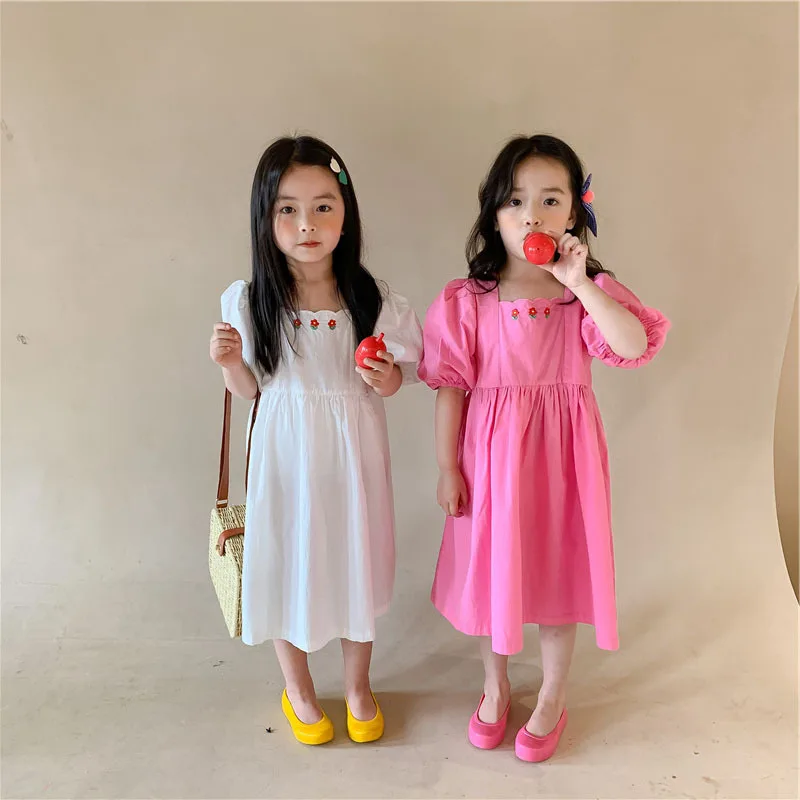 

Children's Temperament Dress Summer Girls' Flower Embroidered Skirt Children Shirt3-8One-Piece Delivery for Children's Clothing