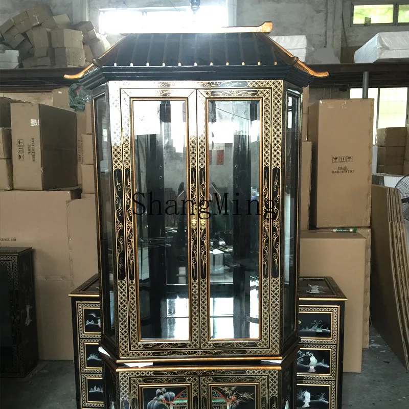 SM Bogu frame Artwork Books Storage Cabinet Glass Display Classical Painted Furniture