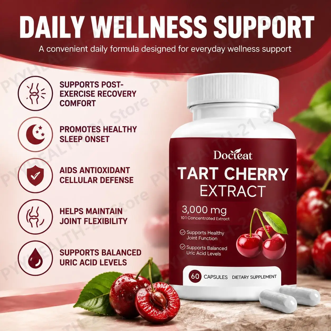 Tart Cherry Capsules Promate Uric Acid Balance Joint Health Sleep Restful & Antioxidant Defense 60 Capsules for Joint Pain