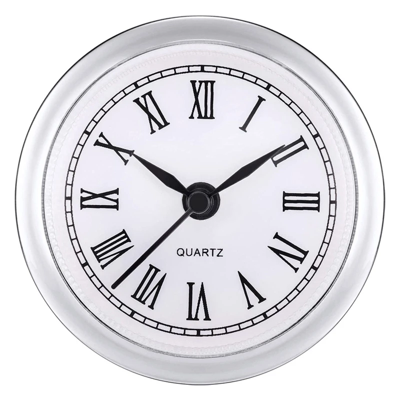 Mini horloge à quartz ronde avec cadran blanc, horloge l'inventaire, lunette, chiffres romains, insertion d'horloge, mouvement d'ajustement, 2.4 pouces, 61mm