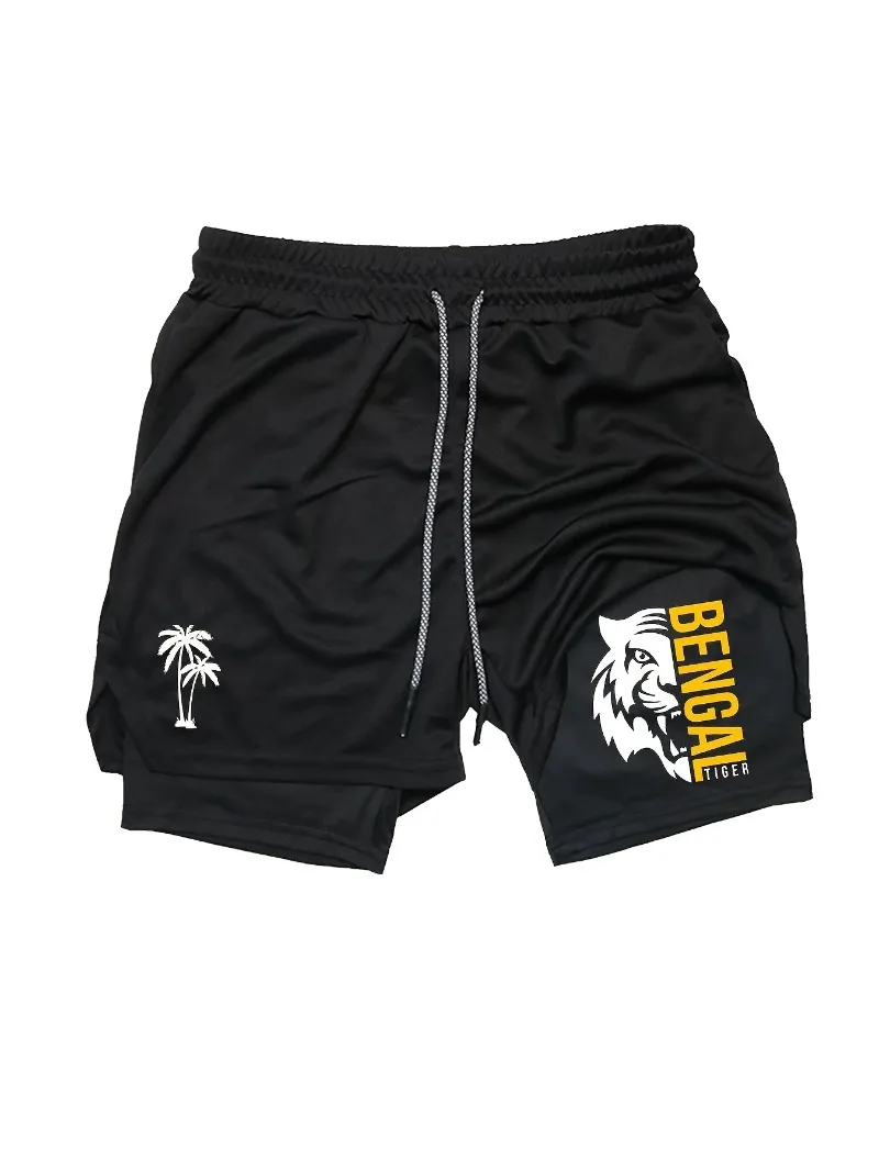 

Men's Quick-Dry Athletic Shorts Breathable Mesh Workout Shorts Drawstring Waist Summer Sports Fitness 2In1 Joggers Beach Short