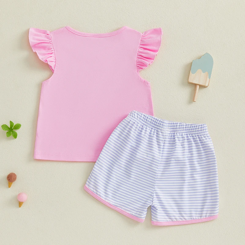 Adorabile set di top e pantaloncini con maniche a volant e stampa floreale per neonata con fascia per capelli con fiocco, completo da 3 pezzi per l'estate