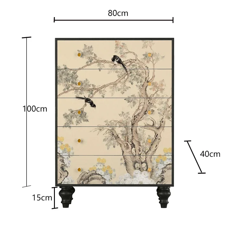 TAOFrench Chinese style six-drawer cabinet bird on the branch picture living room sofa side drawer five-drawer storage