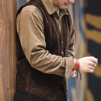 Maden Vintage velours côtelé gilets pour hommes décontracté français vêtements de travail chasse champ gilet cordons manteaux d'extérieur vêtements pour hommes