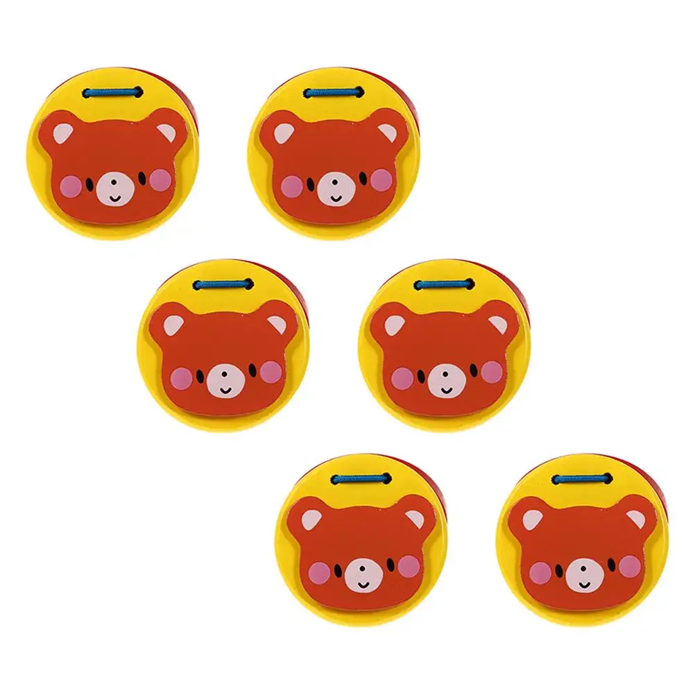 

6 Pcs Kids Castanets Toys Wood Musical Instruments Children Teaching Aid Orff Puzzle Cartoon Safe Fun Educational