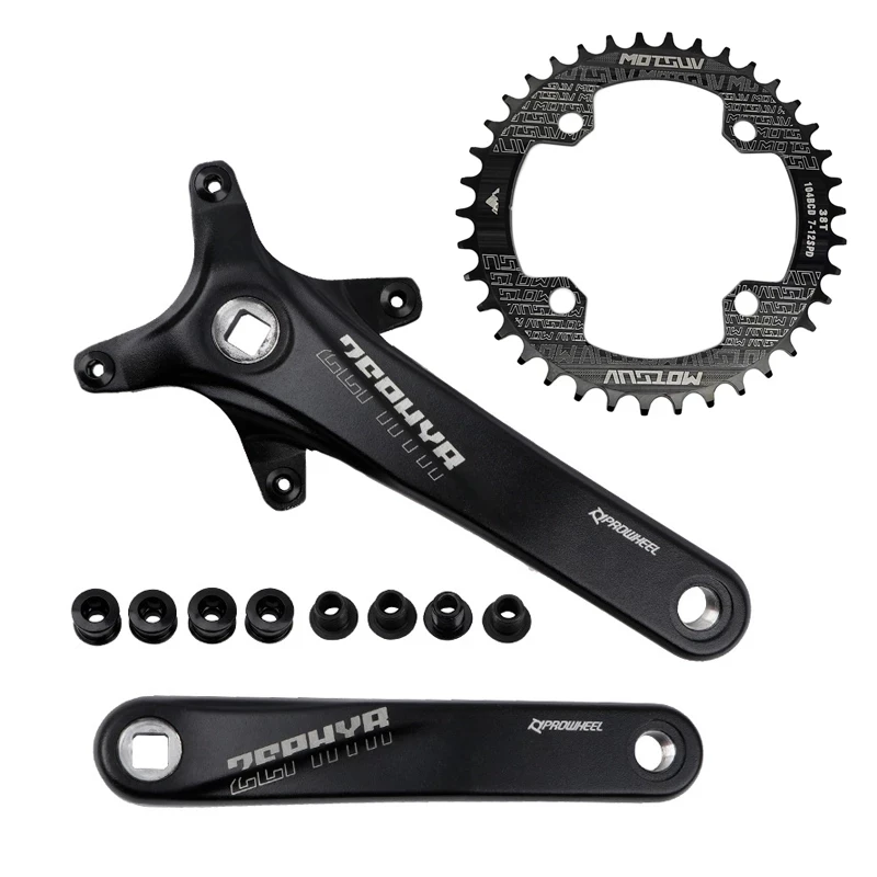 PROWHEEL Bicycle Square Hole Sprocket 104BCD 170/175mm Crank + MOT Narrow Chainrings 32T 34T 36T 38T MTB Crankset