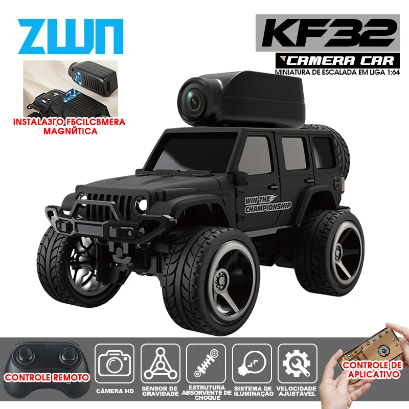 Kf32 1:64 rc mini carro de vídeo de liga de escalada com luz led e câmera hd rádio veículo de controle remoto brinquedo para crianças melhor presente