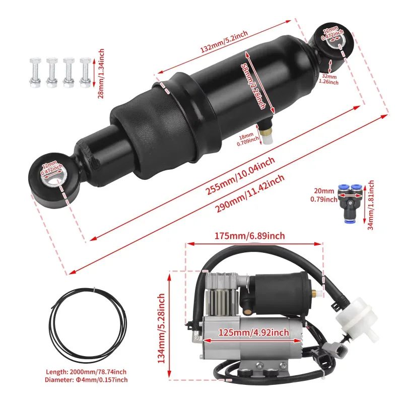 Motorcycle Rear Air Suspension Kit Air Ride Shock Absorption System for Dyna 1991-17 FXDB Touring 1990-2024 Road Glide 3