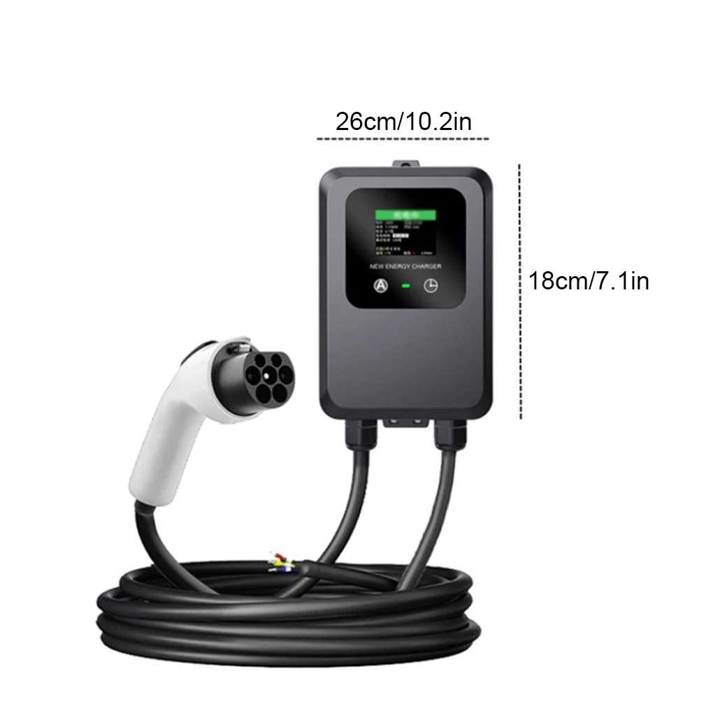 EV Charger 32A-24A-16A-8A 7KW 1Phase Electric Vehicle Car Charger EV Wallbox 5M Type2 Cable Color LCD Screen