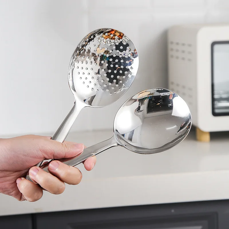 2PCS Für Den Täglichen Gebrauch Edelstahl Schöpfkelle Zum Servieren Suppe Reis Servierlöffel Ablauf Loch Wärme Isolierte Griff Küche utensilien – Detail 4