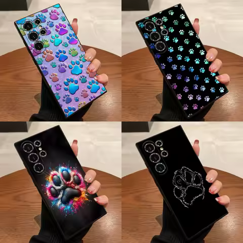 Dog Footprints Puppy Paw Print Phone Case For Samsung S25,S24,S21,S22,S23,S30,Ultra,S20,Plus,Fe,Lite,5G Black Cover