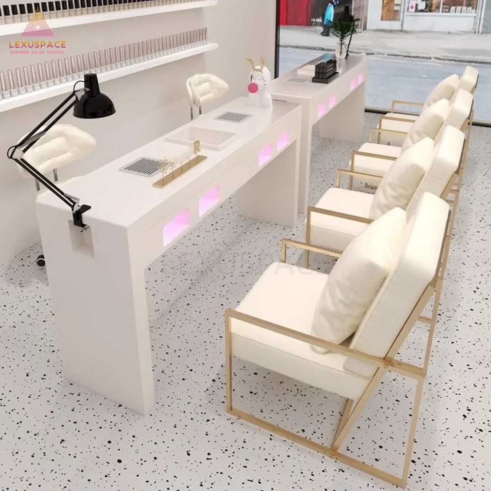 Hot Sell Customized Size White Manicure Table Luxury Nail Desk  with Vacuum Cleaner for Spa Business