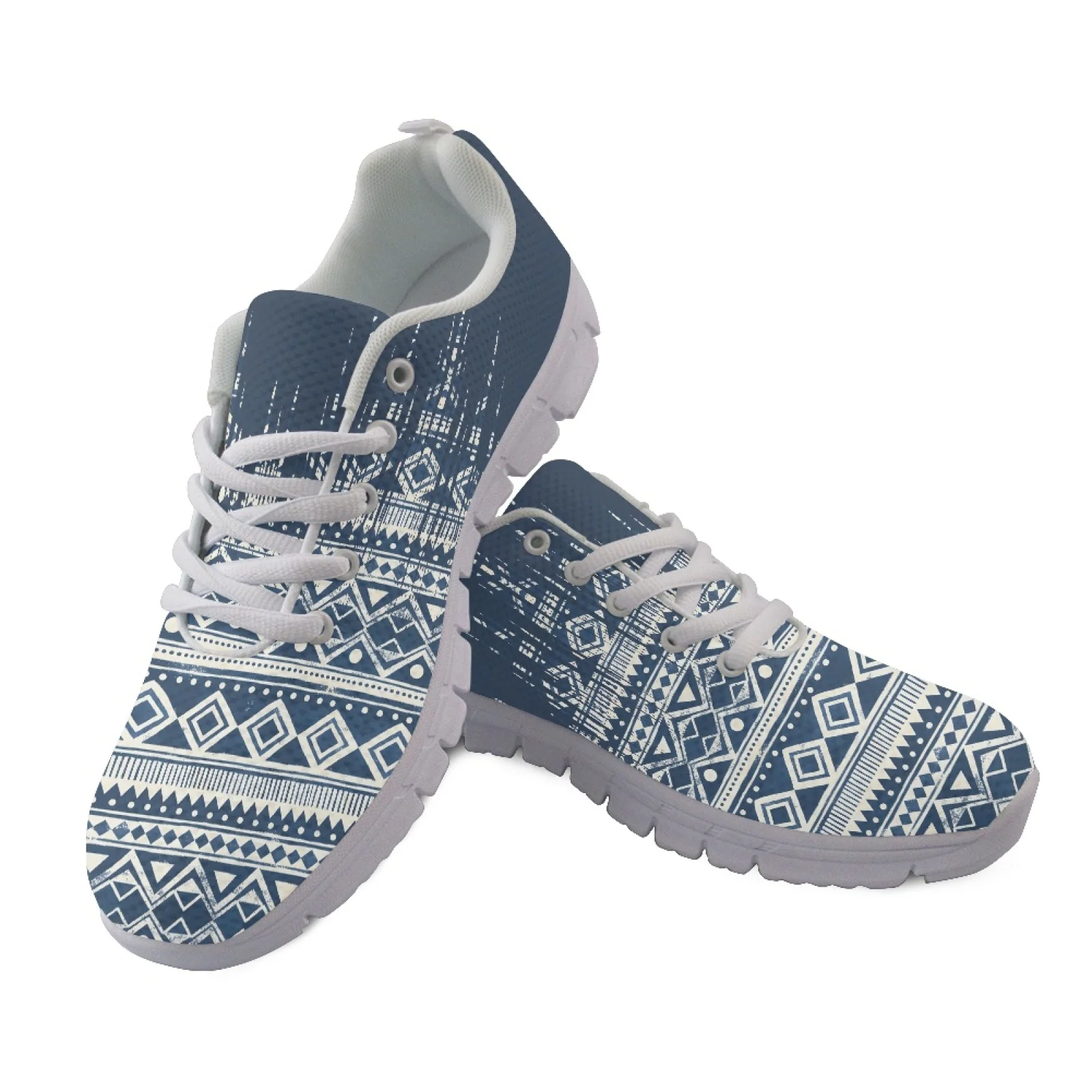 Coloranimal Blue Geometric Breathable Work Shoes for Women Mesh & EVA Sole Mens Travel Training Shoes for Gym