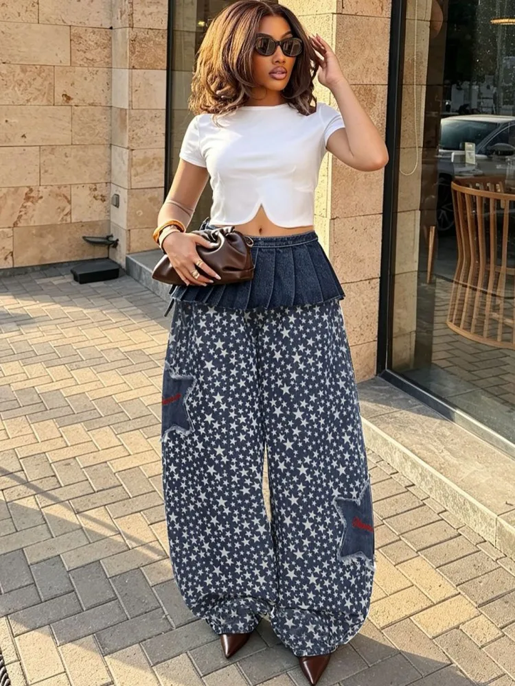 

Women High Waist Wide Leg Pants Shiny Straight Pants Long Jeans Casual Trendy Trousers 2026 Autumn Winter New Denim Trousers