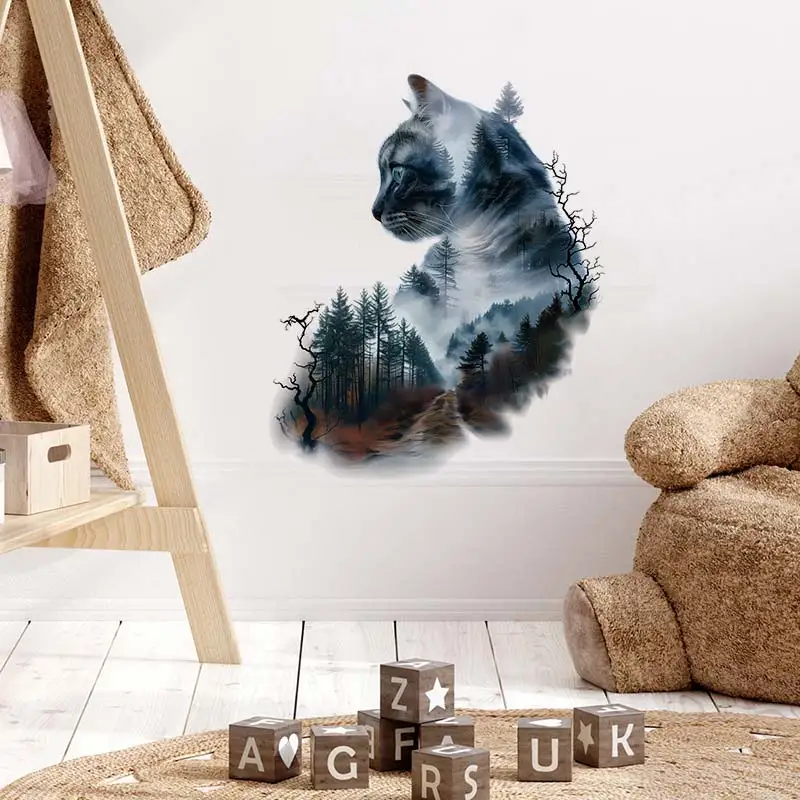 Cat Landscape Creative Wall Sticker Bathroom Toilet Decor Living Room Cabinet Refrigerator Home Decoration Decals M1008