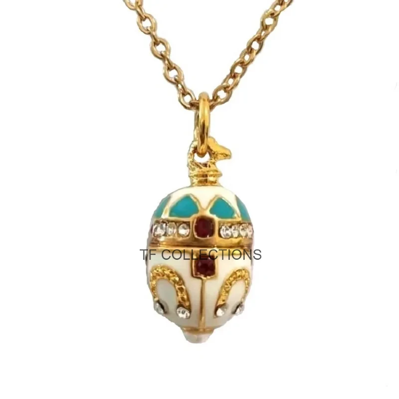 Hottest Fashion Enamel HandMade Jewelry Brass Vintage Egg Pendant Charm Crystal Rhinestone Necklace Gift To Women Or Girls 2024