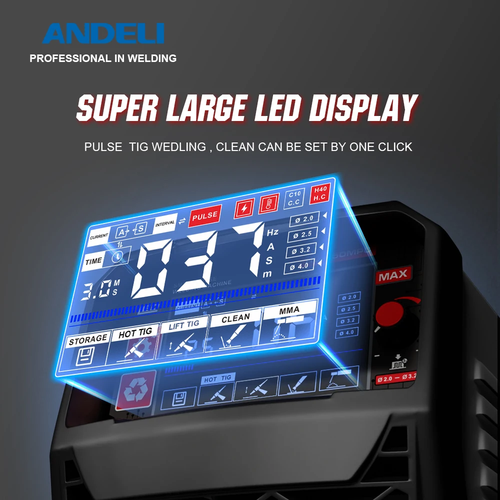 ANDELI Saldatrice TIG HF 4 in 1 Saldatrice TIG Pulse Stick Pulito DC Inverter Saldatrici TIG Saldatura dei metalli per uso domestico 110/220V