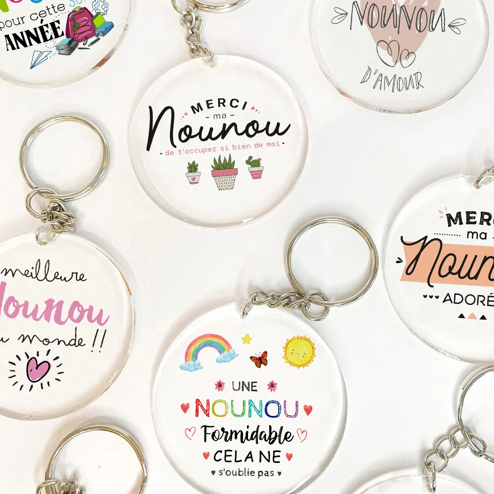 Świetny Nounou, którego nie zapomnisz Breloki z francuskim nadrukiem Prezent na Dzień Nauczyciela Brelok akrylowy Najlepsze prezenty z podziękowaniami dla Nounou