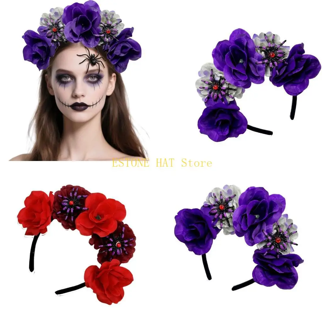 

49MF Halloween Spiders Headbands Girl Headwear Spiders Flower Masquerades Halloween Bride Skull Party