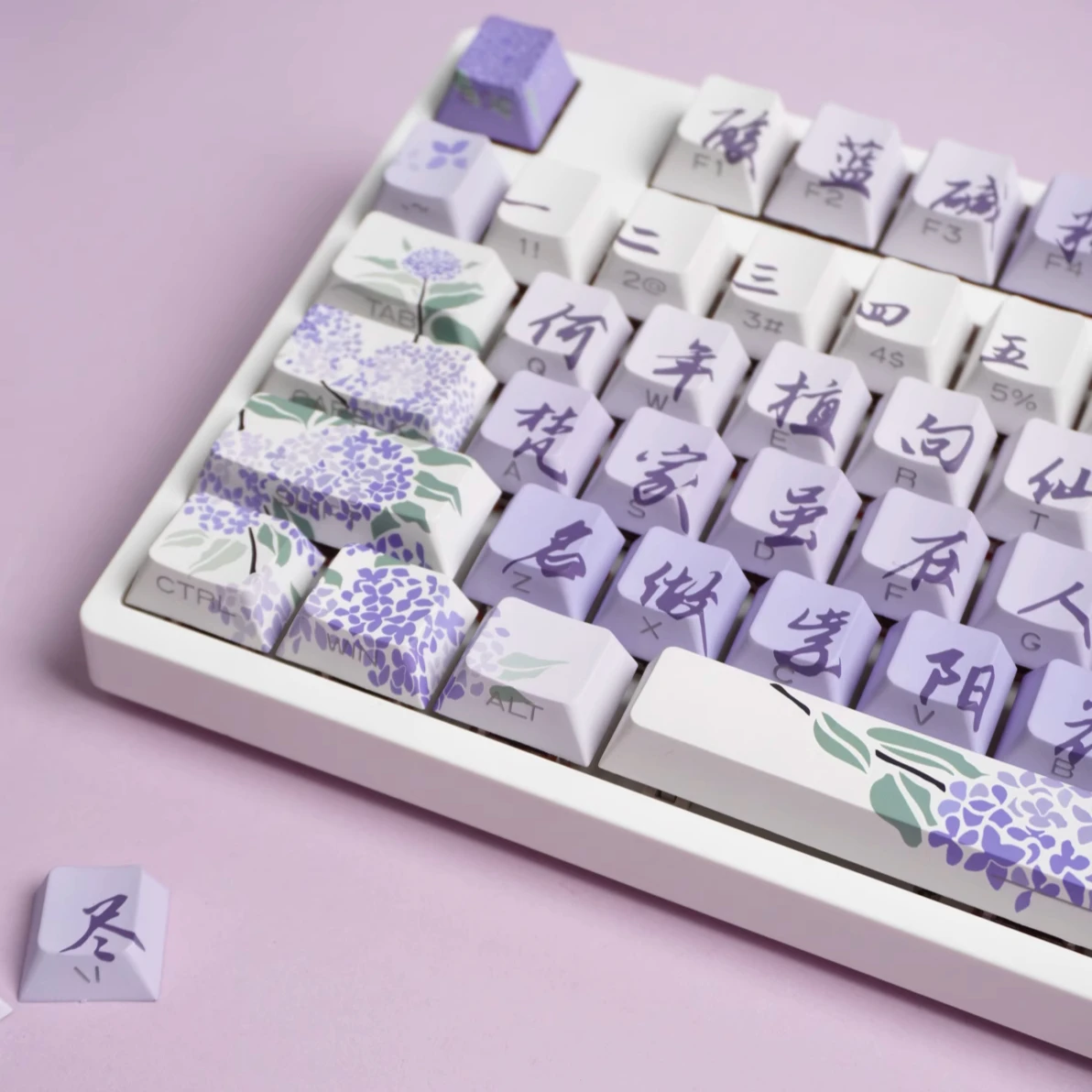 Purple Sunflower Guofeng side engraving light original antique keycap PBT hot sublimation original mechanical keyboard