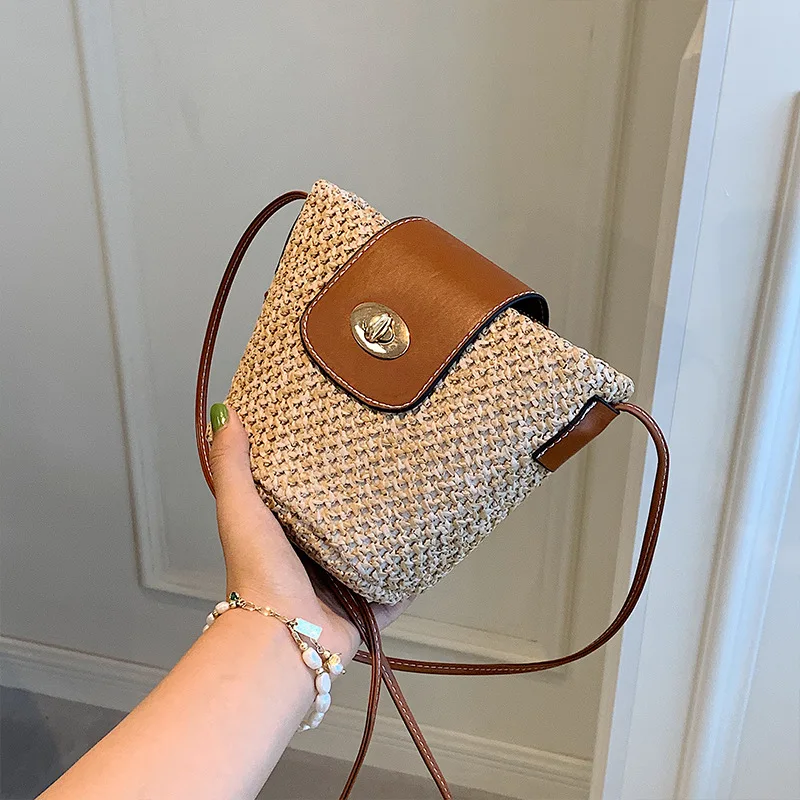 Summer 2023 New Fashion Linen Cotton Mini Shoulder Messenger Bag Women Straw Beach Bag and Purse