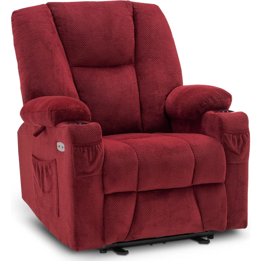 Fabric Electric Power Recliner Chair with Heat and Massage, Cup Holders, USB Ports, Powered Reclining for Living Room