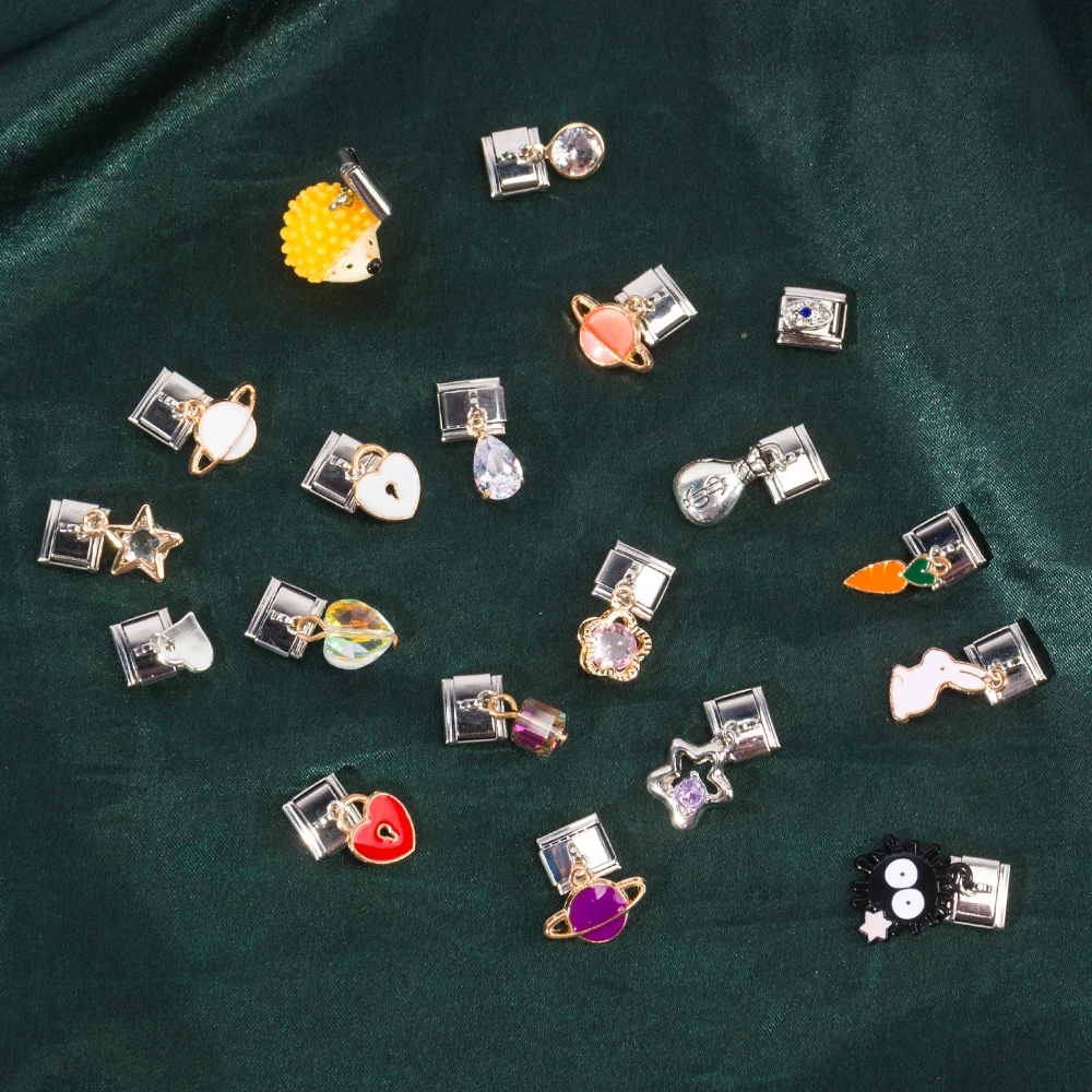 1pcs New Fashion Charm Fit 9mm Bracelet Jewellery Steel Italian Charm Bracelet Heart DIY Making Lovers Matching Gift
