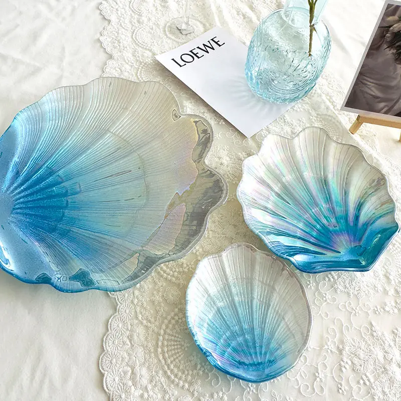 Creative Colorful Plate Glass Shell Plate Storage Gateway Bedroom Ocean Fruit Home Snack Decoration Storage Plate Tray Decorativ