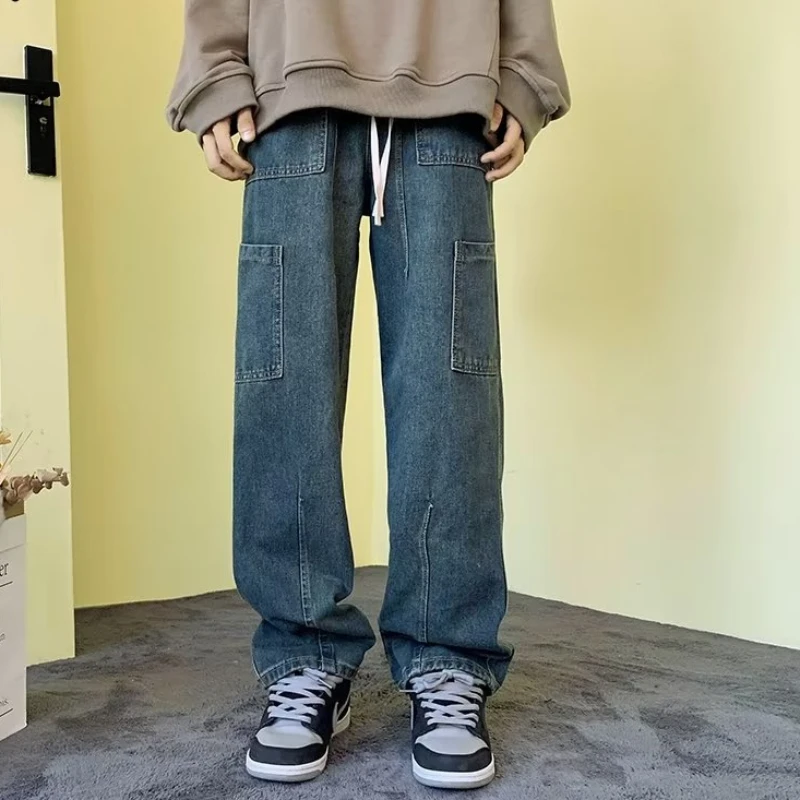 S-3XL Jeans Heren Losse Amerikaanse stijl Vintage High Street Gewassen denimbroek All-match Chic Ins Hip Hop Herfst Populair College
