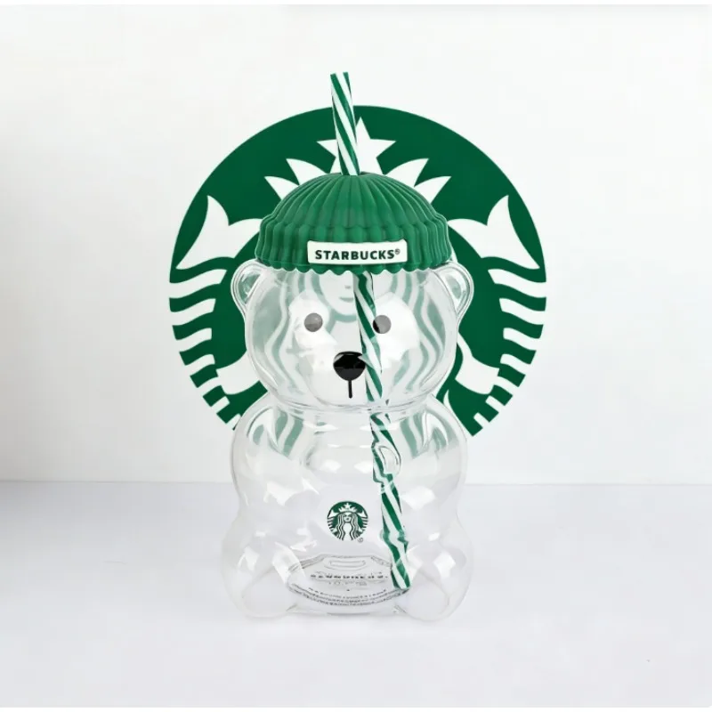 Vaso de Vidrio Starbucks North America con Diseño de Oso y Sombrero, para Bebidas Frías